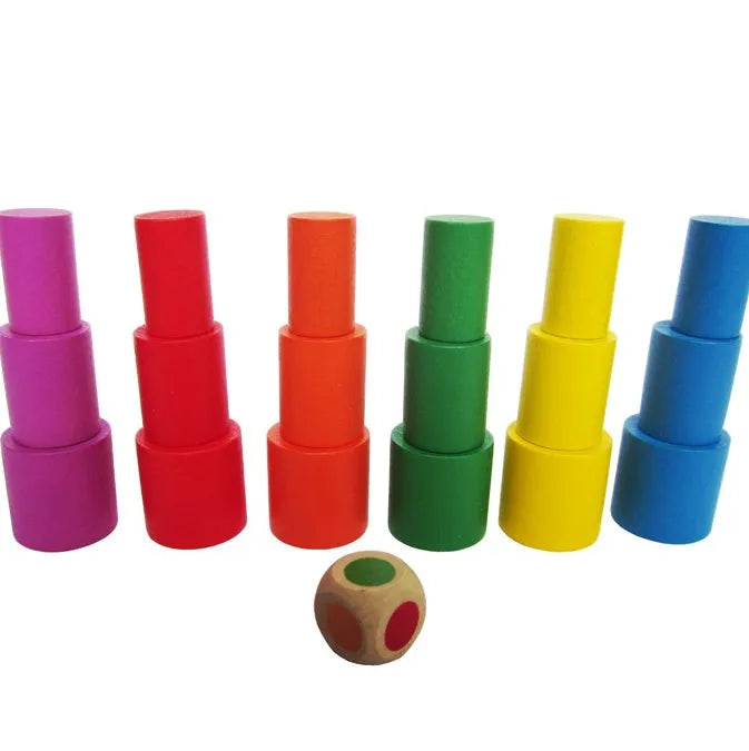 Wooden moon balance game toy in blue and yellow colours for children aged 2-4 years