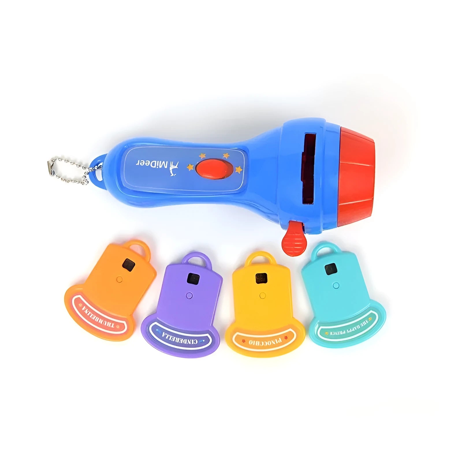 SmartKids story projector torch with four fairy tale projection discs showing colourful images