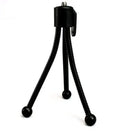 Small black iron frame mini tripod with extended legs and a universal ball head mount.