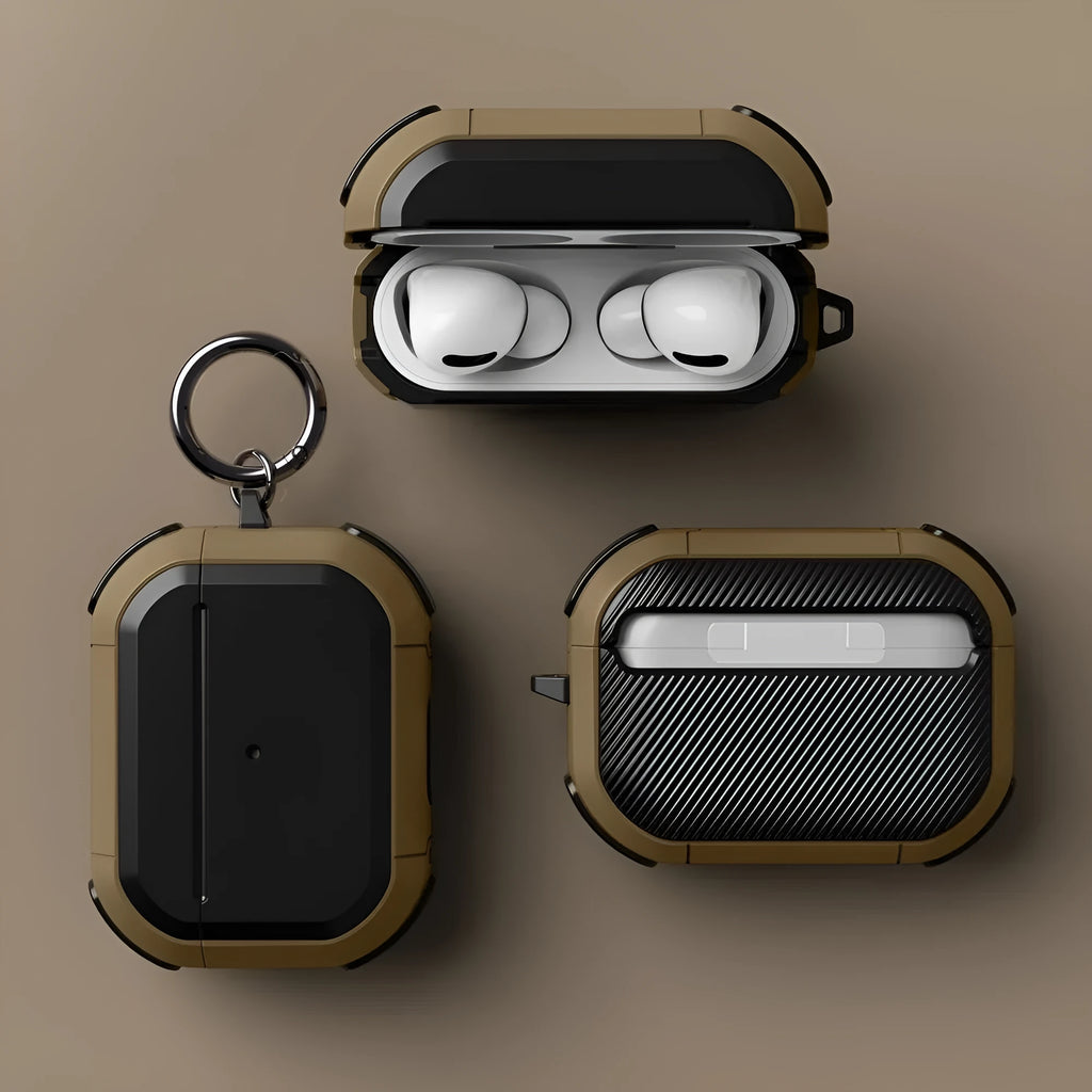 Black AirPods protective shell case for AirPods 1, 2, and Pro models on a white background.