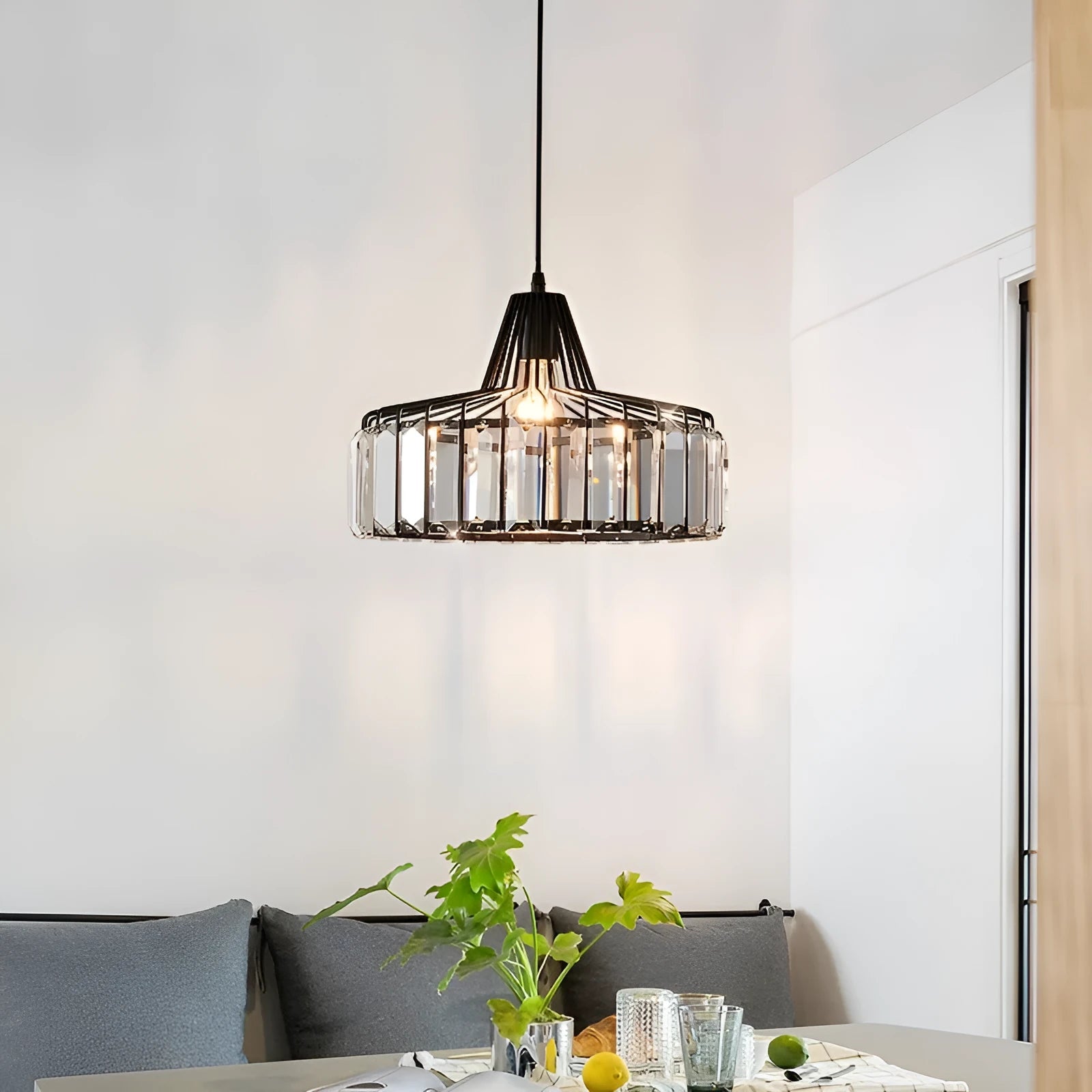 Modern crystal sun lamp chandelier ceiling light in black finish with LED illumination