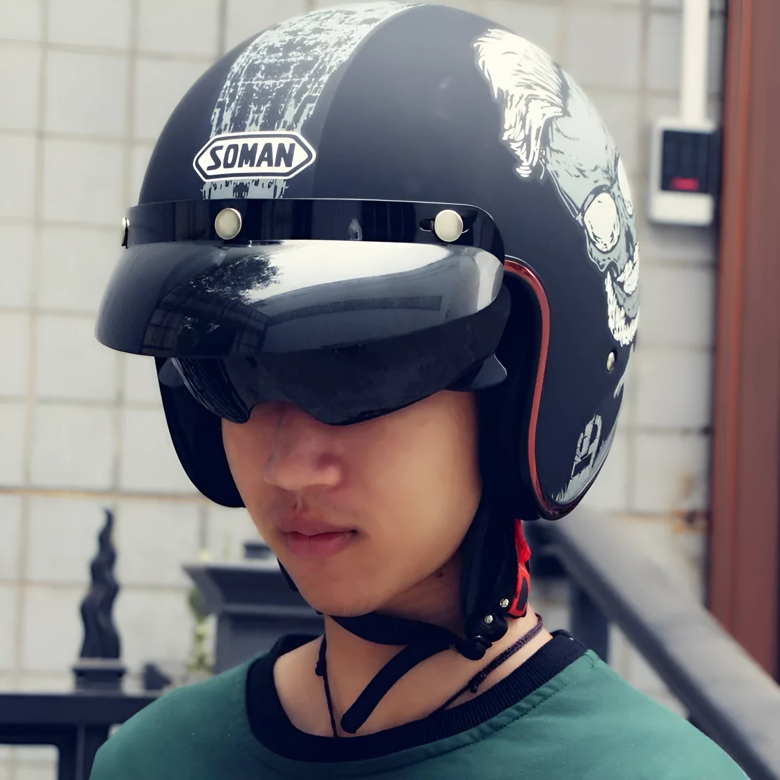 Retro-style half helmet for electric bicycles shown in a selection of colours including black, grey, white, and yellow.