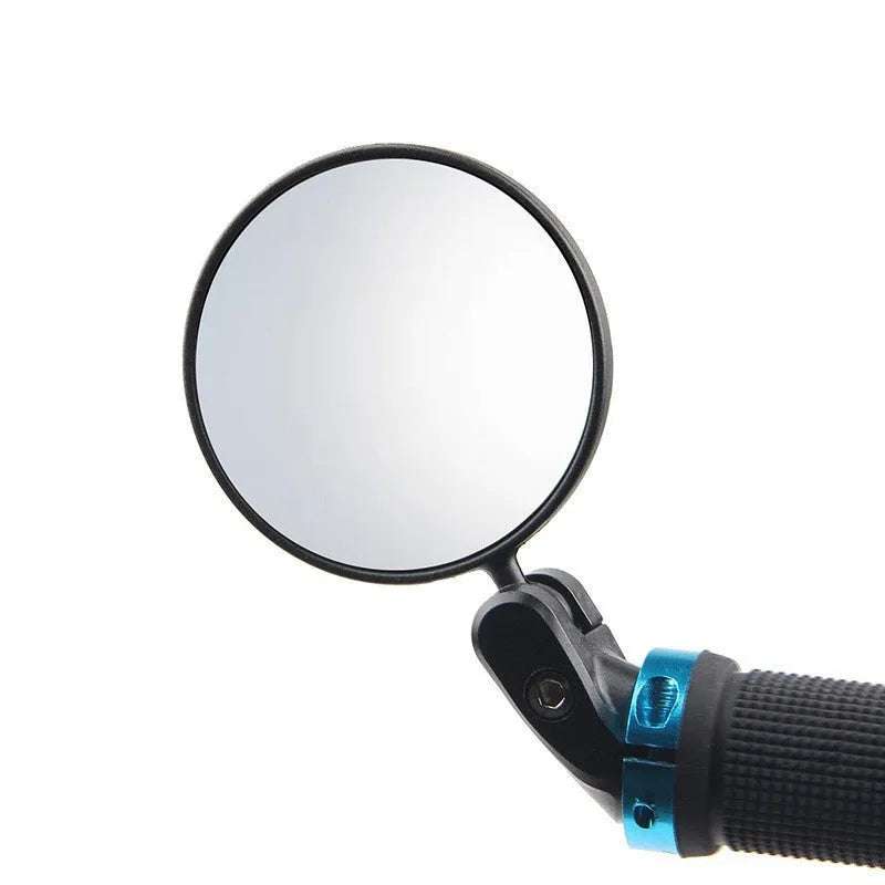 Black ABS foldable convex motorcycle rearview mirror showing 7cm diameter and rotating mechanism
