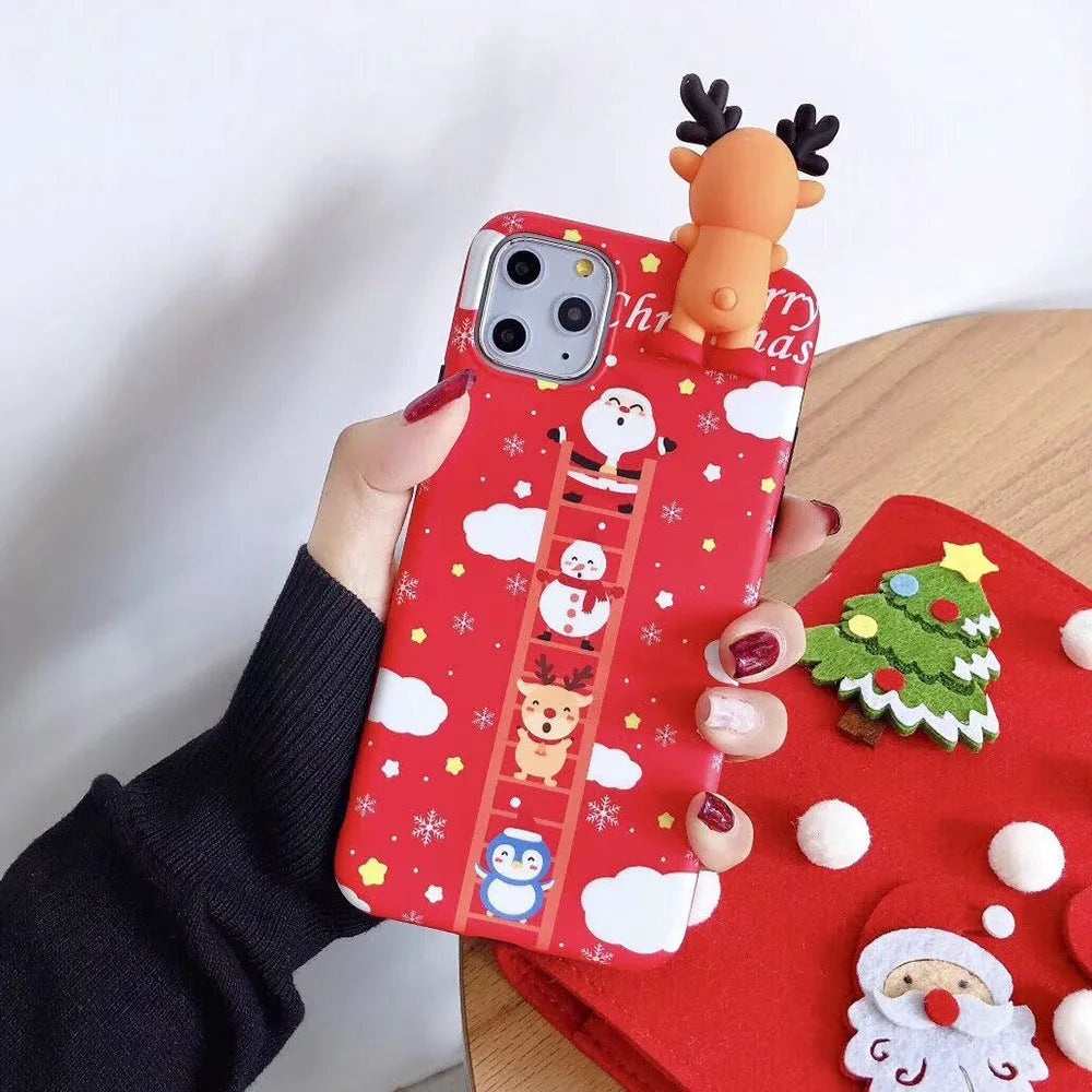Festive Christmas silicone back cover case for various iPhone models on a red background.