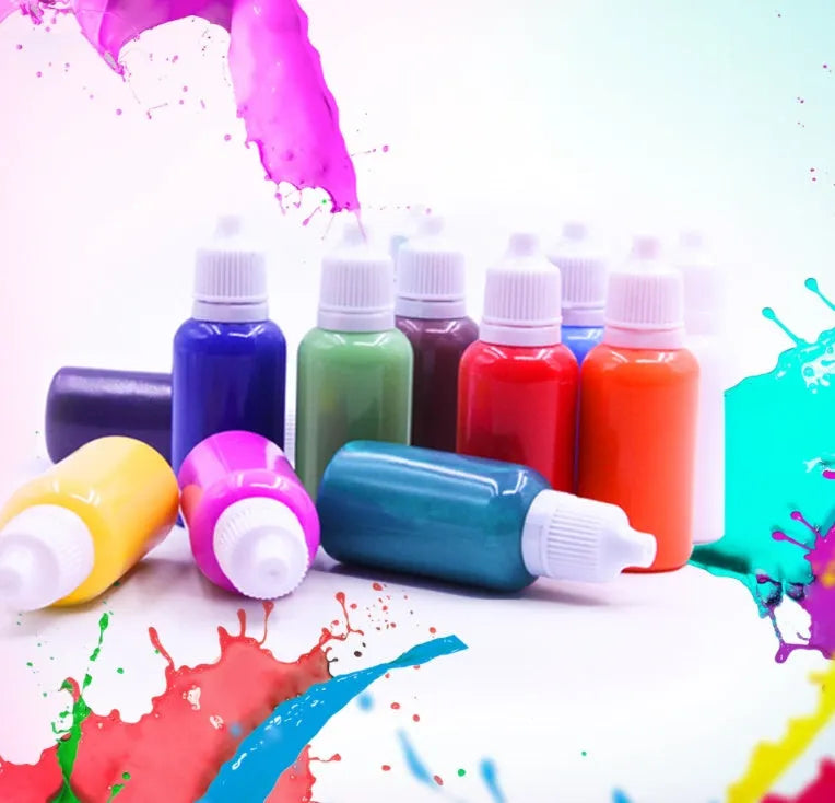 Hand painted doodle educational toys set with pigment bottles, painting liquid, drawing paper and stirring rods