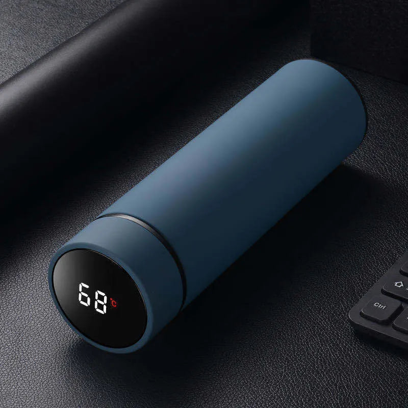 Straight style stainless steel water bottle with double-wall vacuum insulation in black, red, gold, or blue.