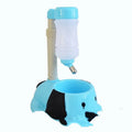Adjustable pet drinking bowl with rod lift mechanism in blue colour showing height adjustment