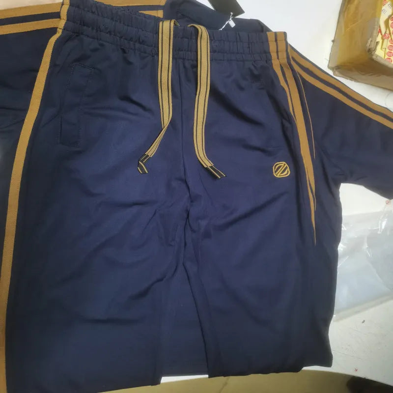 Men's blue ironing-free short sleeve suit set with breathable polyester fabric