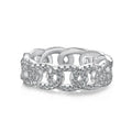 Silver punk chain ring for women with electroplated finish on white background