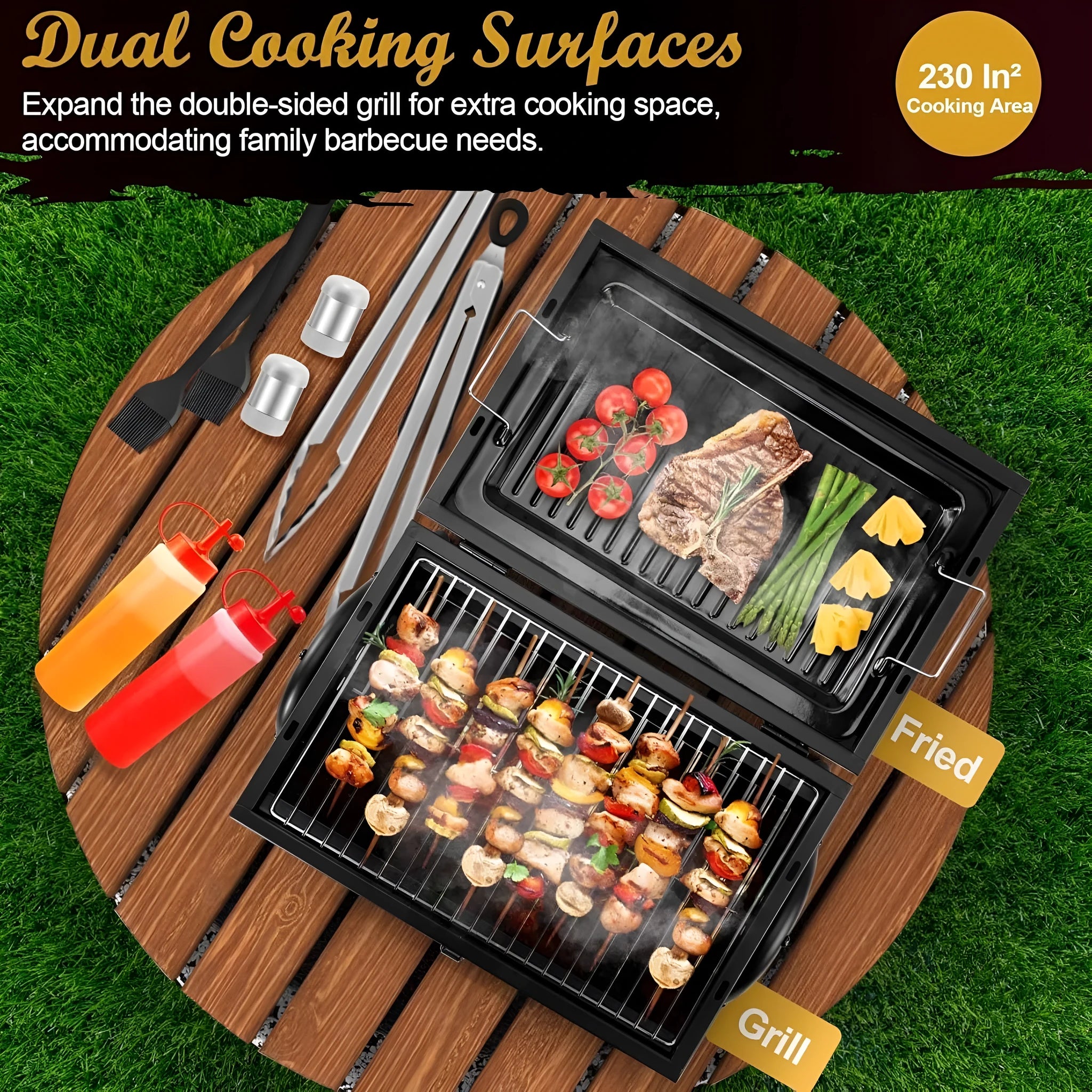 Small metal folding desktop charcoal barbecue with a grill