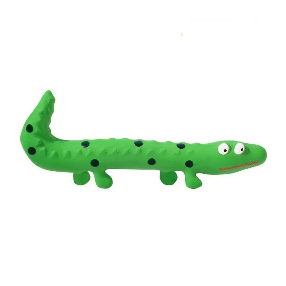 Squeaky latex lizard dog toy in green for small and medium dogs