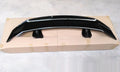 Universal punch-free car tail wing spoiler in ABS plastic shown in bright black and carbon pattern finishes.