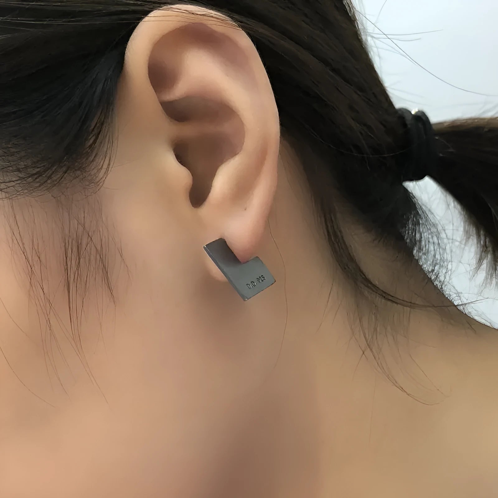 Oxidised black geometric square sterling silver earrings on a 16mm scale.