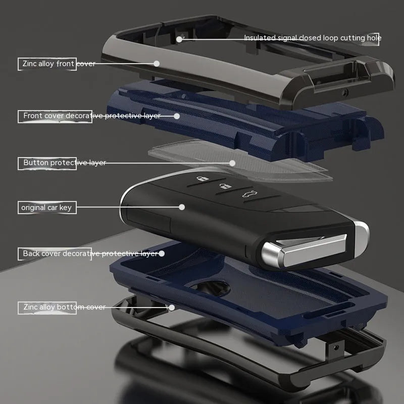 Lexus car key case cover in black, made from zinc alloy and TPU, shown in single shell style.