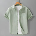 Mens casual cotton short sleeve shirt in loose cardigan style for summer wear