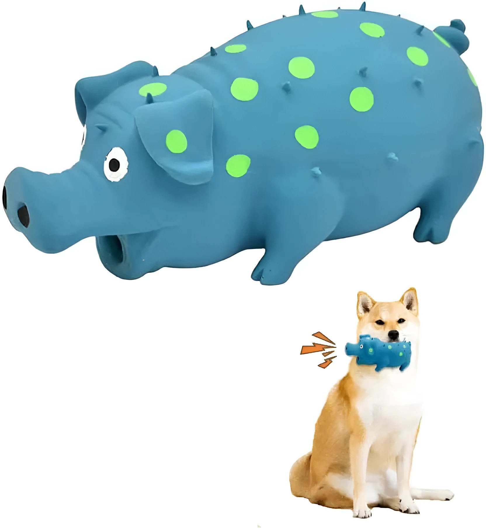 Colourful latex pig-shaped dog chew toy with textured surface for teeth grinding