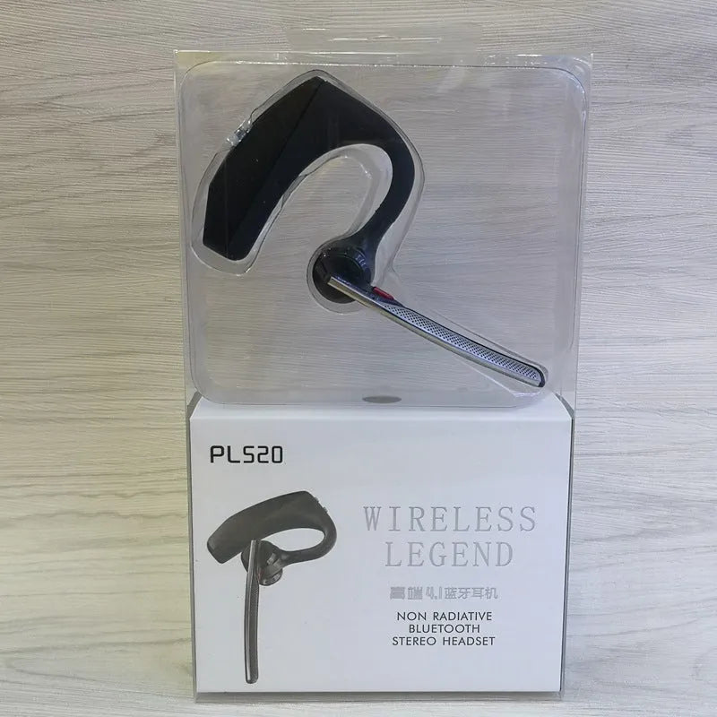 Black stereo Bluetooth sports headphones with a simple plastic design on a white background.