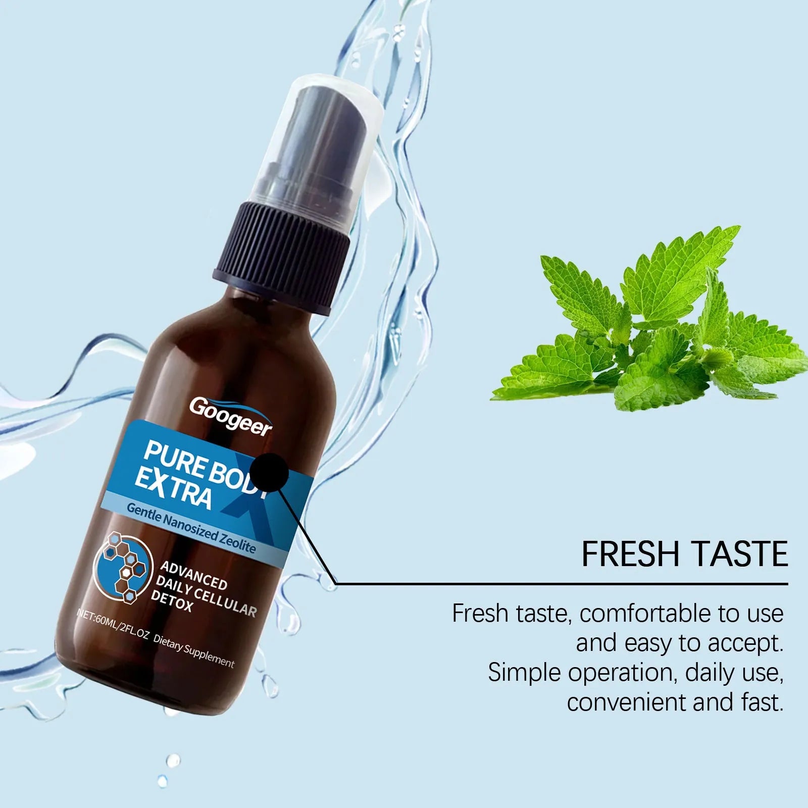 Googeer 60ml oral spray body treatment bottle with fine mist nozzle