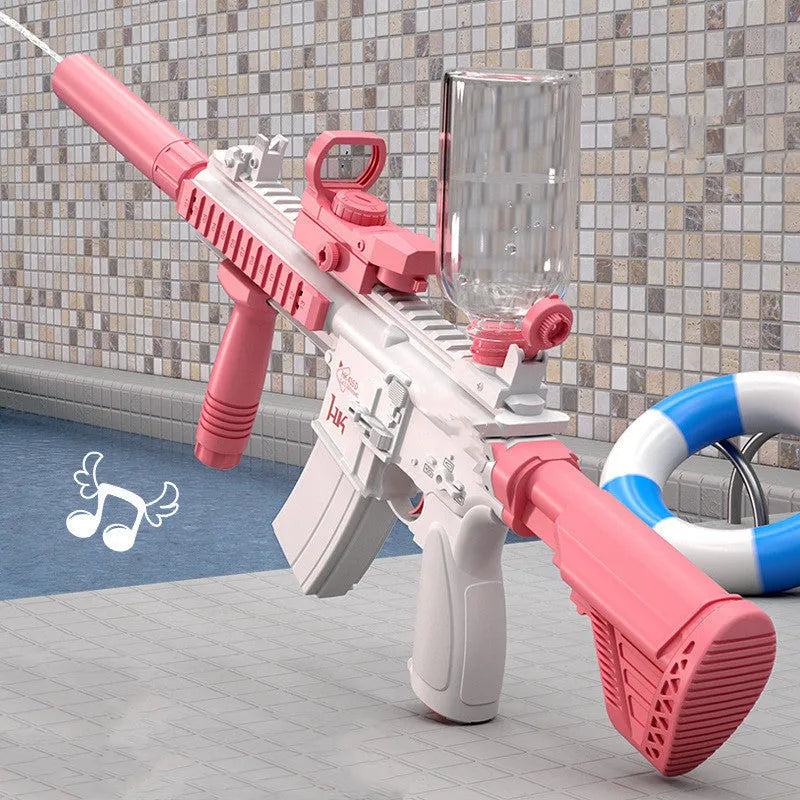 Blue rechargeable electric water gun with USB charging port and automatic firing mechanism