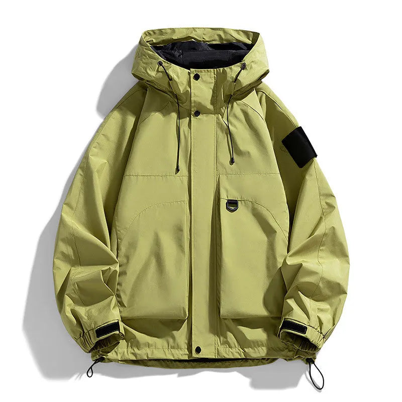 Men's waterproof windproof hooded jacket in polyester blend fabric available in multiple sizes