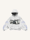 Fashion casual printed polyester sweater for women, loose fit, in black, front view