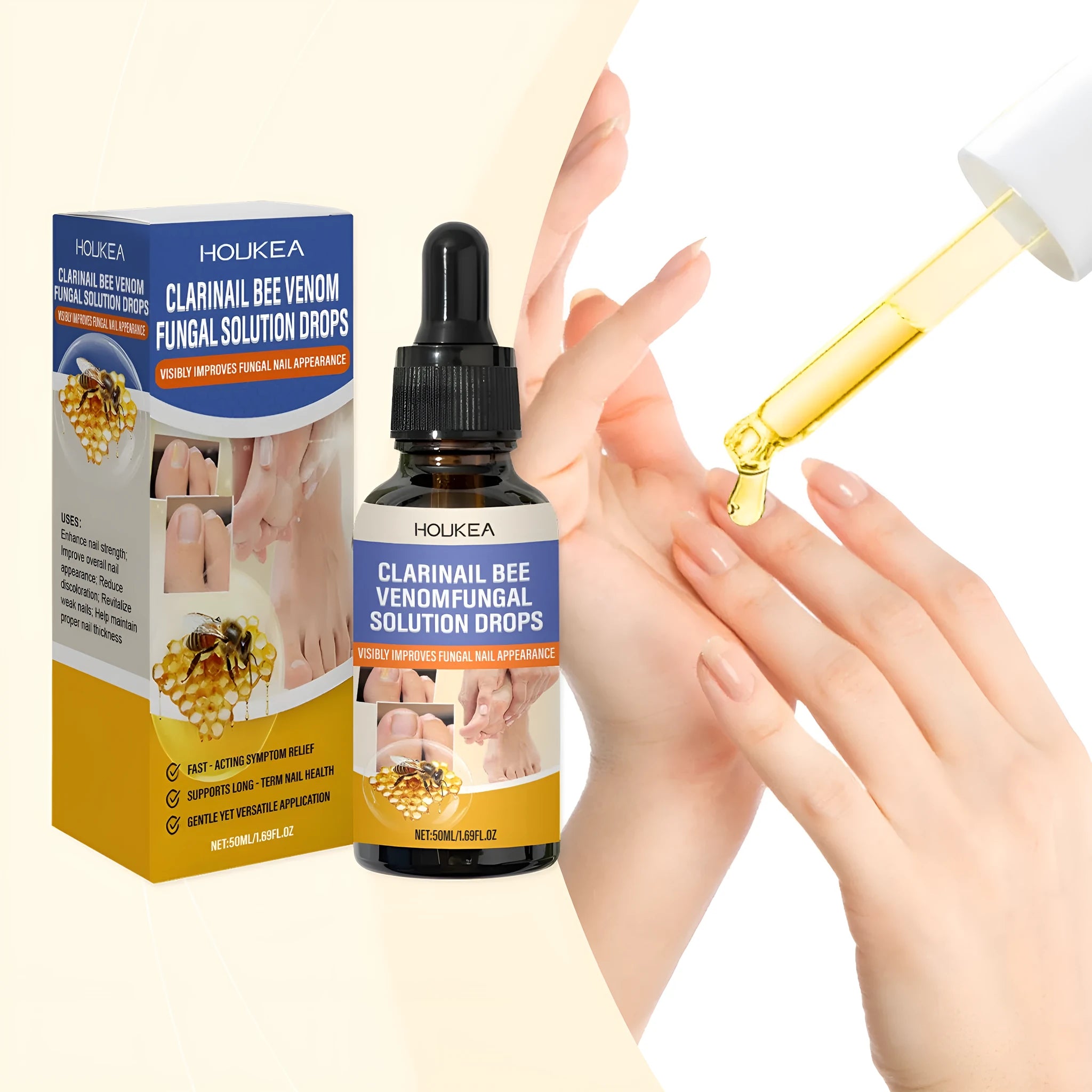 50ml bottle of nail fungus care solution with bee venom and peppermint oil formula