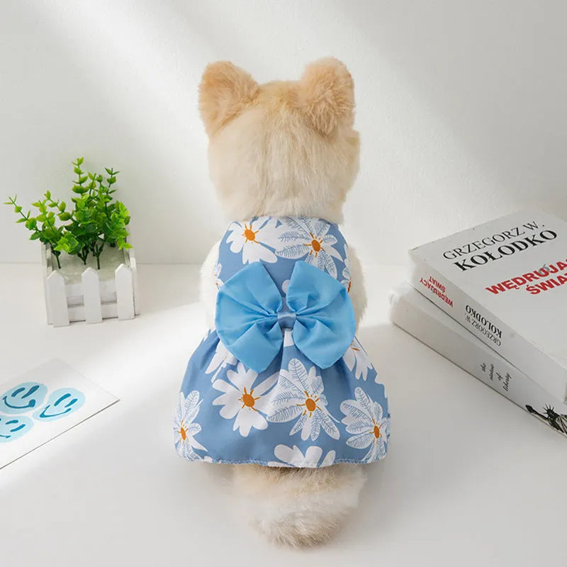 Ultra-thin floral butterfly knot princess dress for dog or cat in selected bow colour