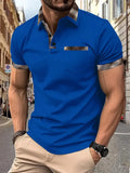 Men's loose fit short sleeve t-shirt with colourblock plaid design and zip decoration.