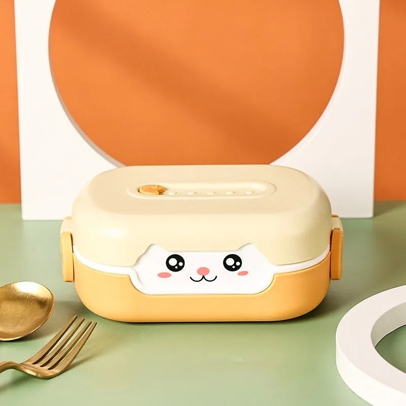 Square divided plastic lunch box with cartoon pattern, 450ml capacity, microwave-safe construction