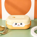 Square divided plastic lunch box with cartoon pattern, 450ml capacity, microwave-safe construction