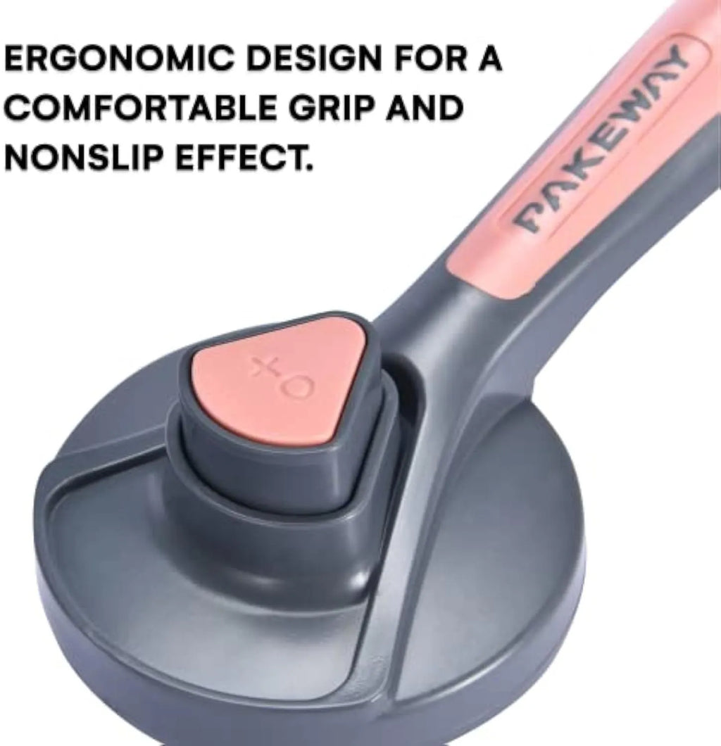 Grey self-cleaning slicker brush for pet grooming with one-click button and comfort-grip handle