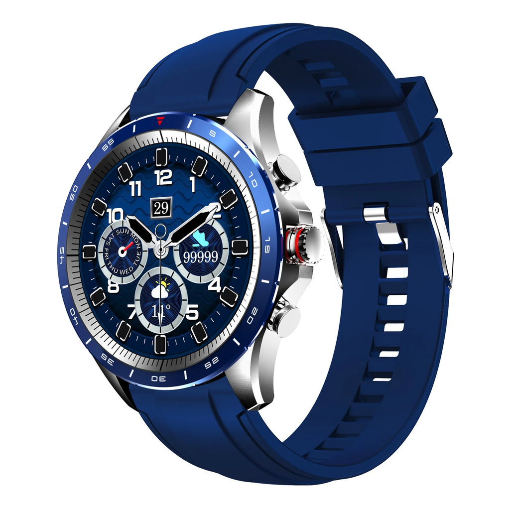 Men's smart bracelet watch with zinc alloy screen and silicone band in black, blue, or grey