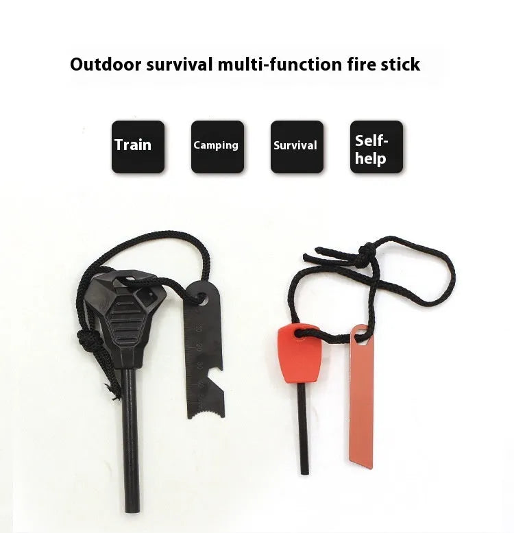 Black outdoor camping stainless steel multifunctional flint with magnesium rod and survival tools