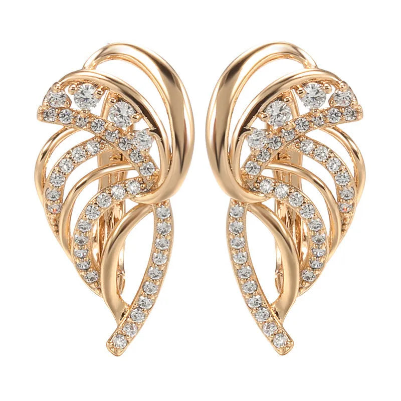 Wings design women's ear clips with micro inlaid zircon stones in gold-plated copper construction