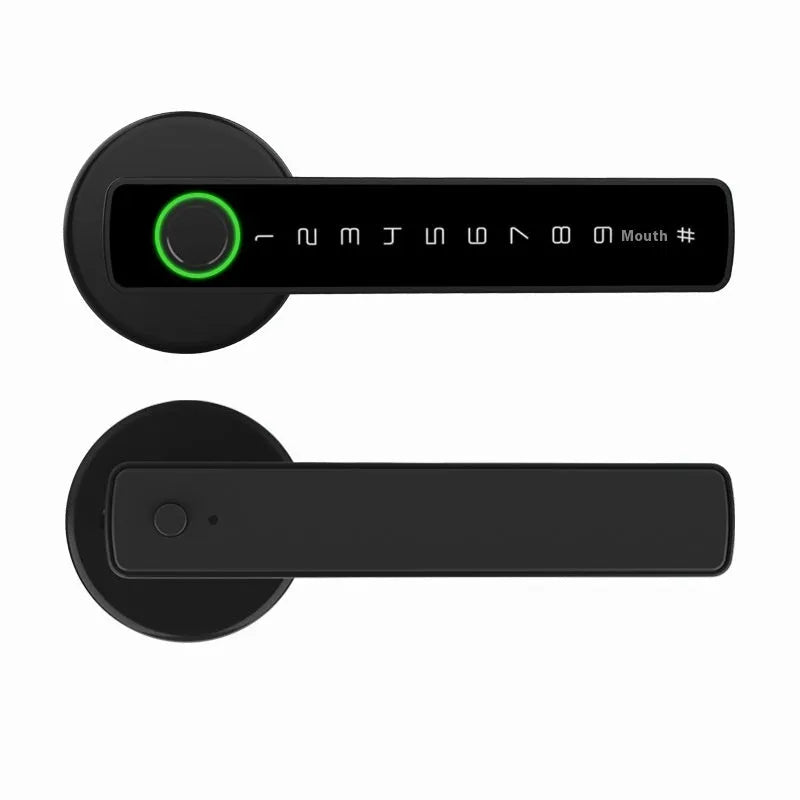 Black smart door lock with spherical handle for wooden interior doors featuring fingerprint and password access