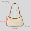 Khaki hand-woven straw crossbody bag with a single strap and contrasting detail.