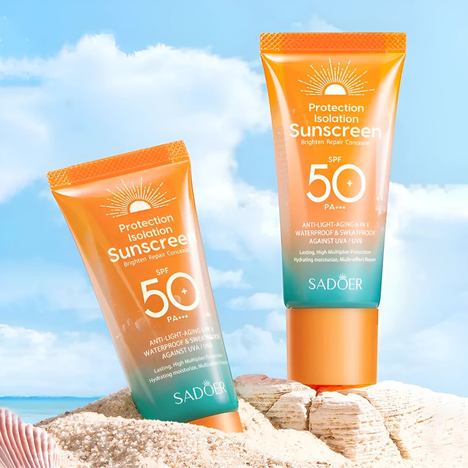 Double tube 50g sunscreen and makeup primer cosmetic product with universal skin type compatibility