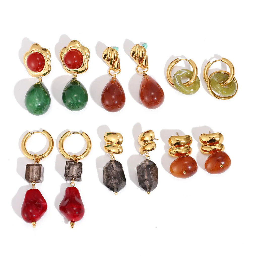 Antique style resin earrings geometric quadrilateral electroplated finish women eight colour options