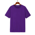 Men's loose fit black cotton T-shirt with short sleeves on a hanger.