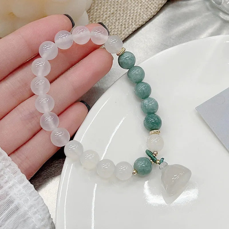 Women's retro Chinese style lotus seedpod bracelet in Burmese jade agate with manual craftsmanship