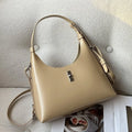 Women's apricot genuine leather crossbody bag showing dumpling shape and sandwich pocket design