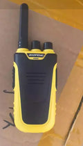 Red and yellow high power children's intercom measuring 95x53x28mm with USB charging