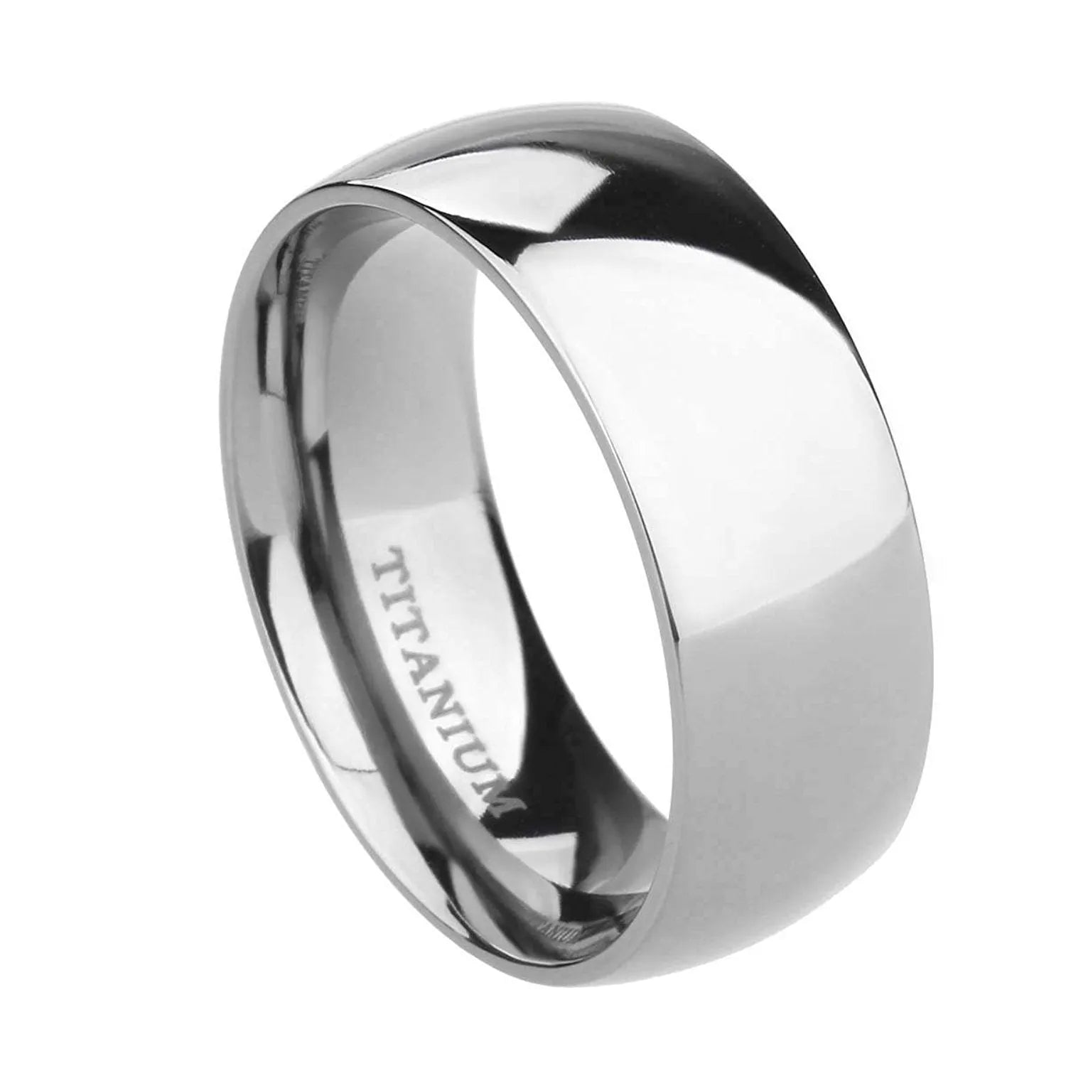 Silver coloured titanium steel unisex ring shown in 2mm, 4mm, and 6mm band width options.