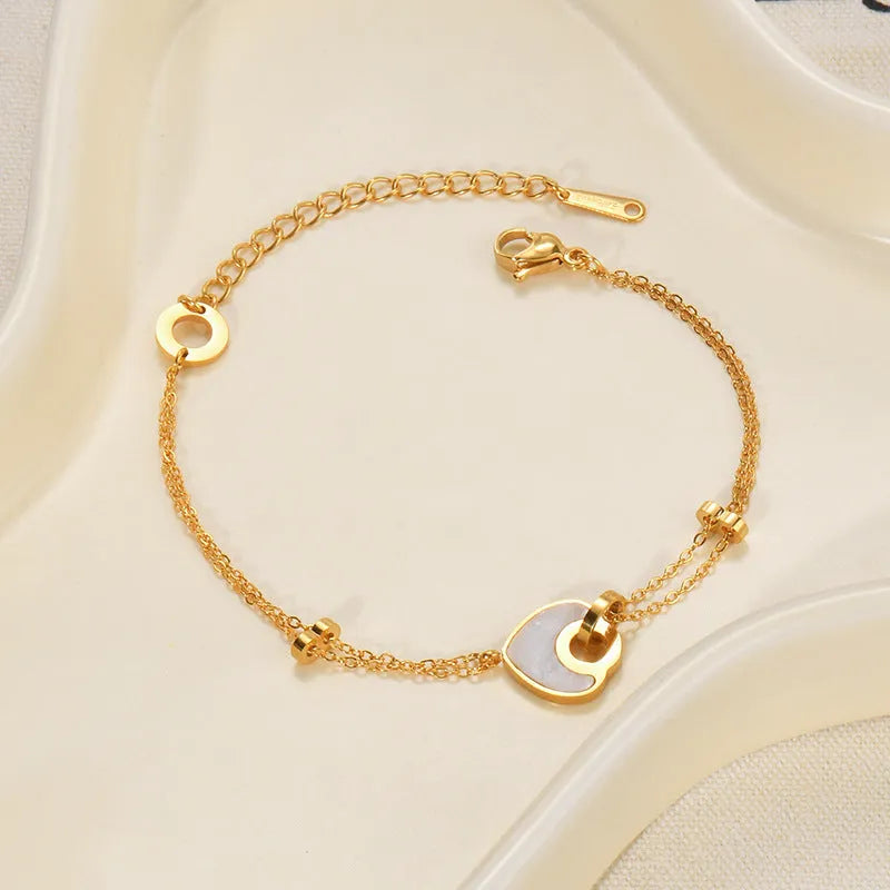 Women's stainless steel resin bracelet with double layers and heart shape design
