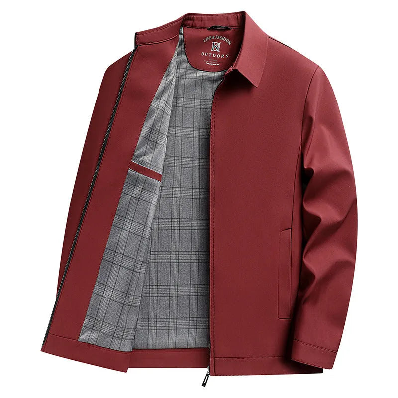 Men's solid colour casual jacket with polo collar and side seam pockets in loose fit