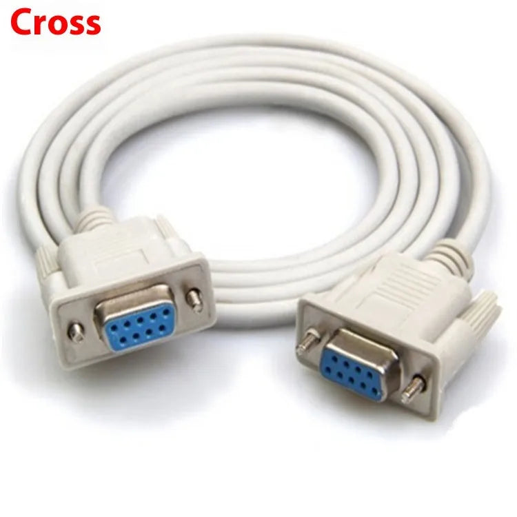 Milky white DB9 female to female serial cable with cross connection wiring, 1.5 metres long