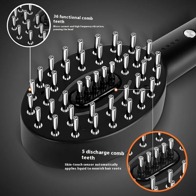 KD3802 black scalp vibration massager device with charging cable on a neutral background.