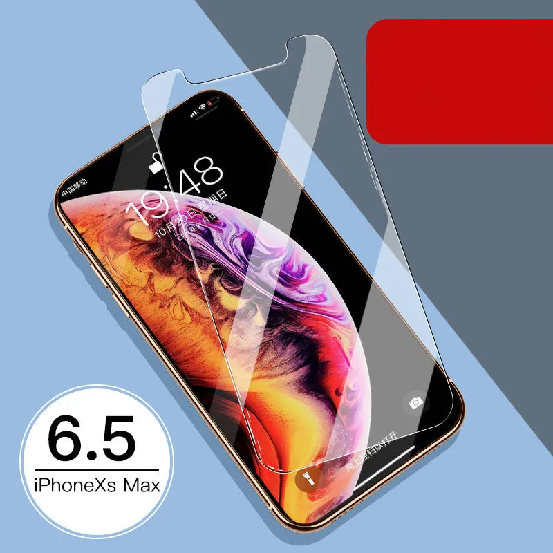 iPhone 11 Pro Max tempered glass screen protector with rear film showing 10D explosion-proof edges.