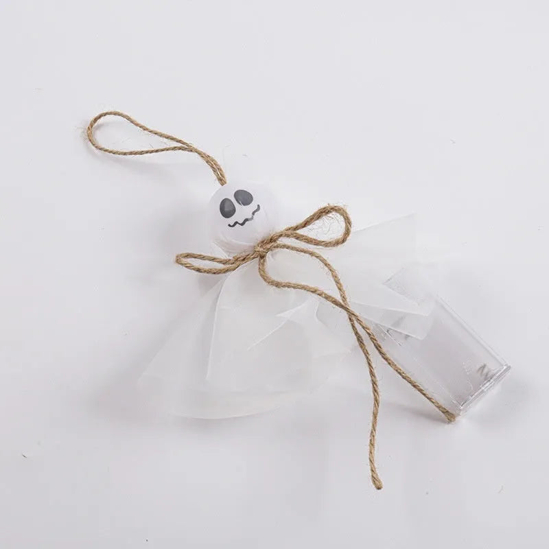 Halloween ghost LED lighting chain with colourful battery-operated lights showing six different ghost design variations