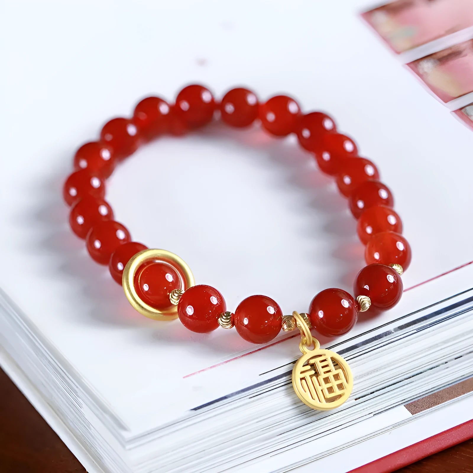 Natural red agate bracelet with weaving construction and blessing card